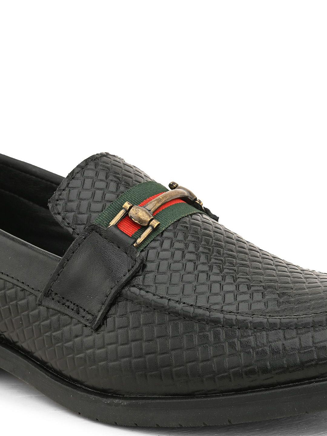 House of Pataudi Men leather Textured Formal Loafers