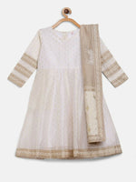 Thumbnail for Ahalyaa Off White Chanderi Anarkali Kids Kurta With Dupatta For Girls - Distacart