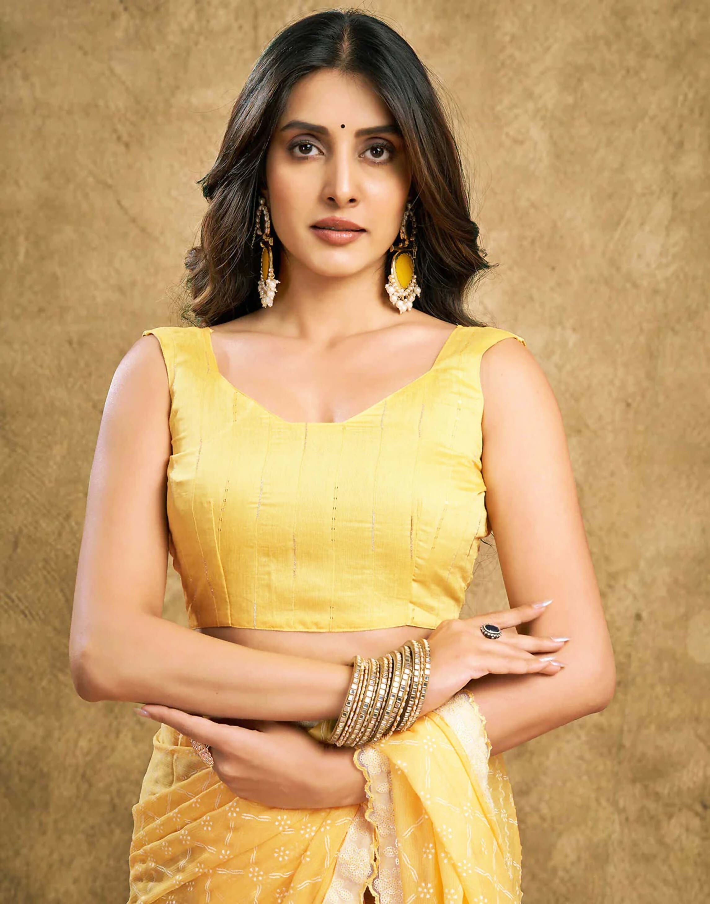 Joban Fashion Chiffon Light Yellow & White Printed Saree