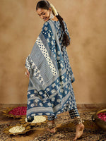 Thumbnail for Indo Era Ethnic Motifs Printed Thread Work Pure Cotton Kurta with Trousers & Dupatta