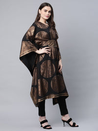 Thumbnail for Ahalyaa Women Black Crepe Copper Foil Printed Flared Sleeve Kaftan Kurta - Distacart