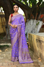 Thumbnail for Joban Fashion Dark Lilac Crepe Chiffon Pure Handloom Banarasi Silk Saree