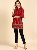 Thumbnail for Anubhutee Maroon & Golden Printed Straight Kurti - Distacart