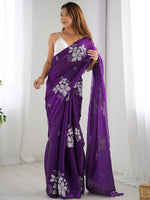 Thumbnail for Mitera Floral Sequinned Silk Blend Designer Saree - Distacart