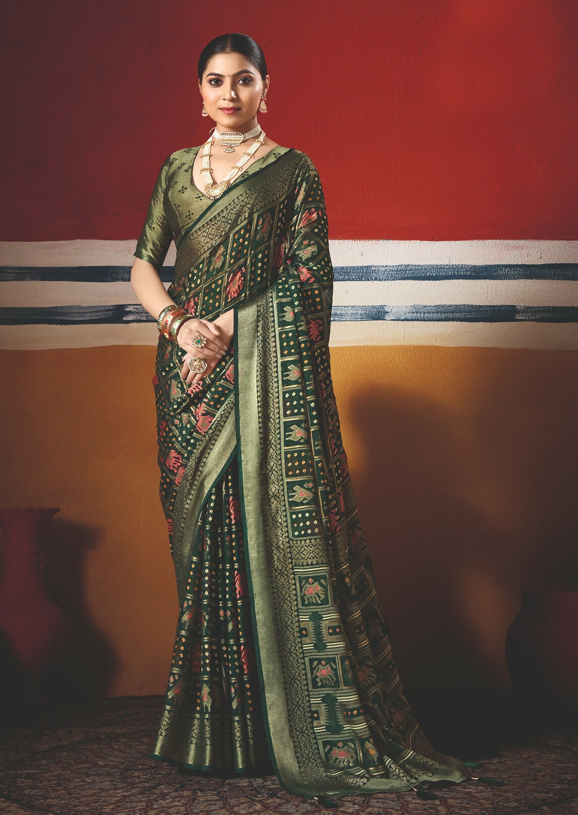 Joban Fashion Bottle Green Dull Moss Brasso Saree