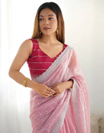 Thumbnail for Joban Fashion Shimmer Chiffon Pastel Pink Color Sequence Saree