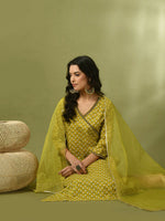 Thumbnail for Myshka Women's Yellow Printed Cotton Straight Party Kurta Set With Dupatta - Distacart