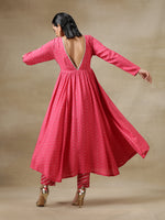 Thumbnail for trueBrowns Pink Bandhani Printed Silk Anarkali Kurta Pant Dupatta Set - Distacart