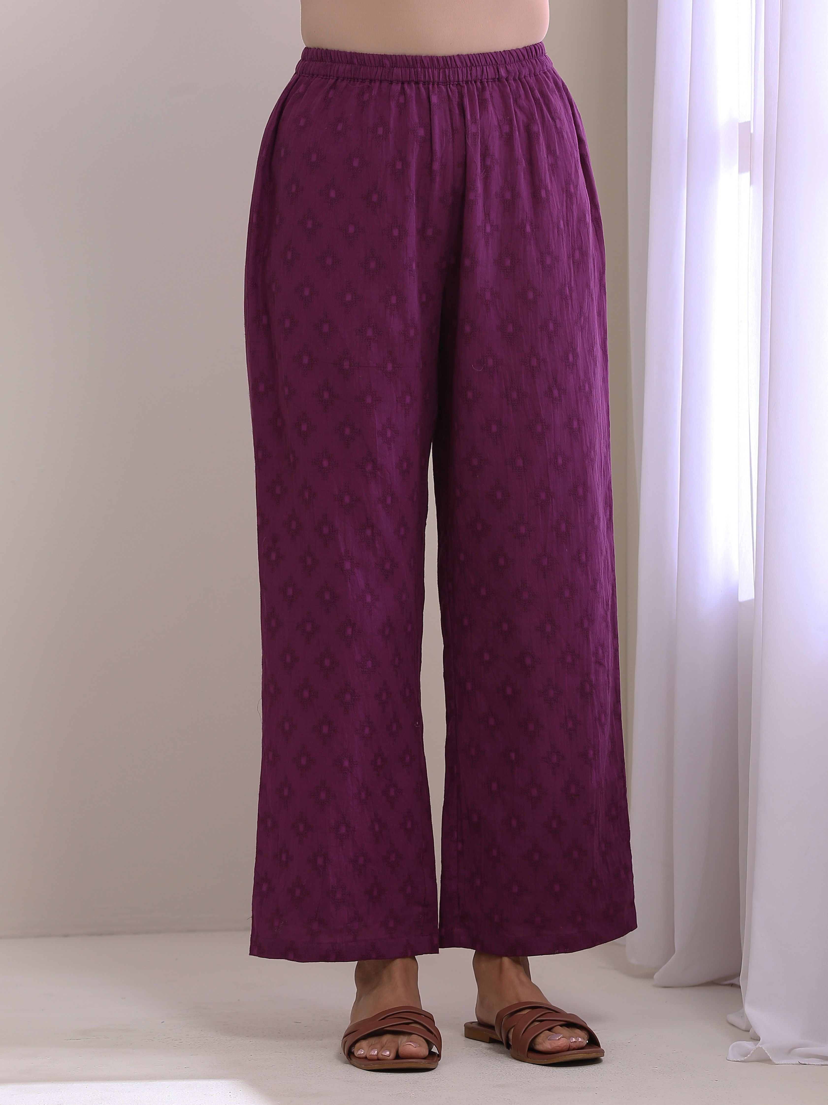 trueBrowns Plum Purple Dobby Gathers Co-Ord Set - Distacart