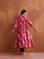 Thumbnail for trueBrowns Pink Metallic Flared Anarkali Kurta Set - Distacart