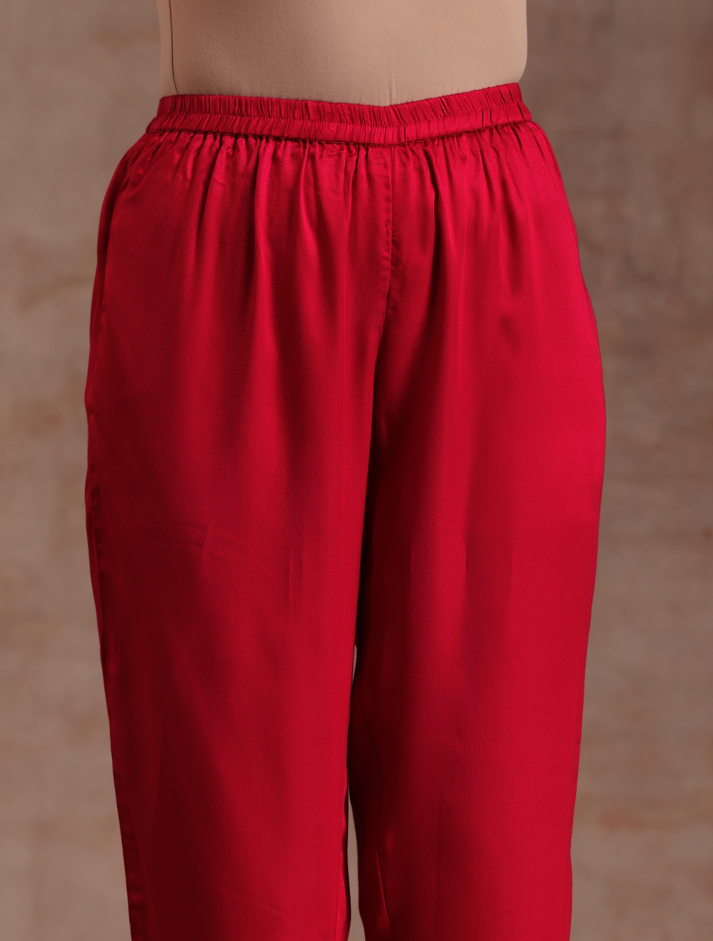 trueBrowns Red Modal Satin Oversized Round Co-Ord Set - Distacart