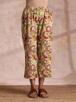 Thumbnail for trueBrowns Red Overall Floral On White Cotton Block Print Kurta Pant Set - Distacart