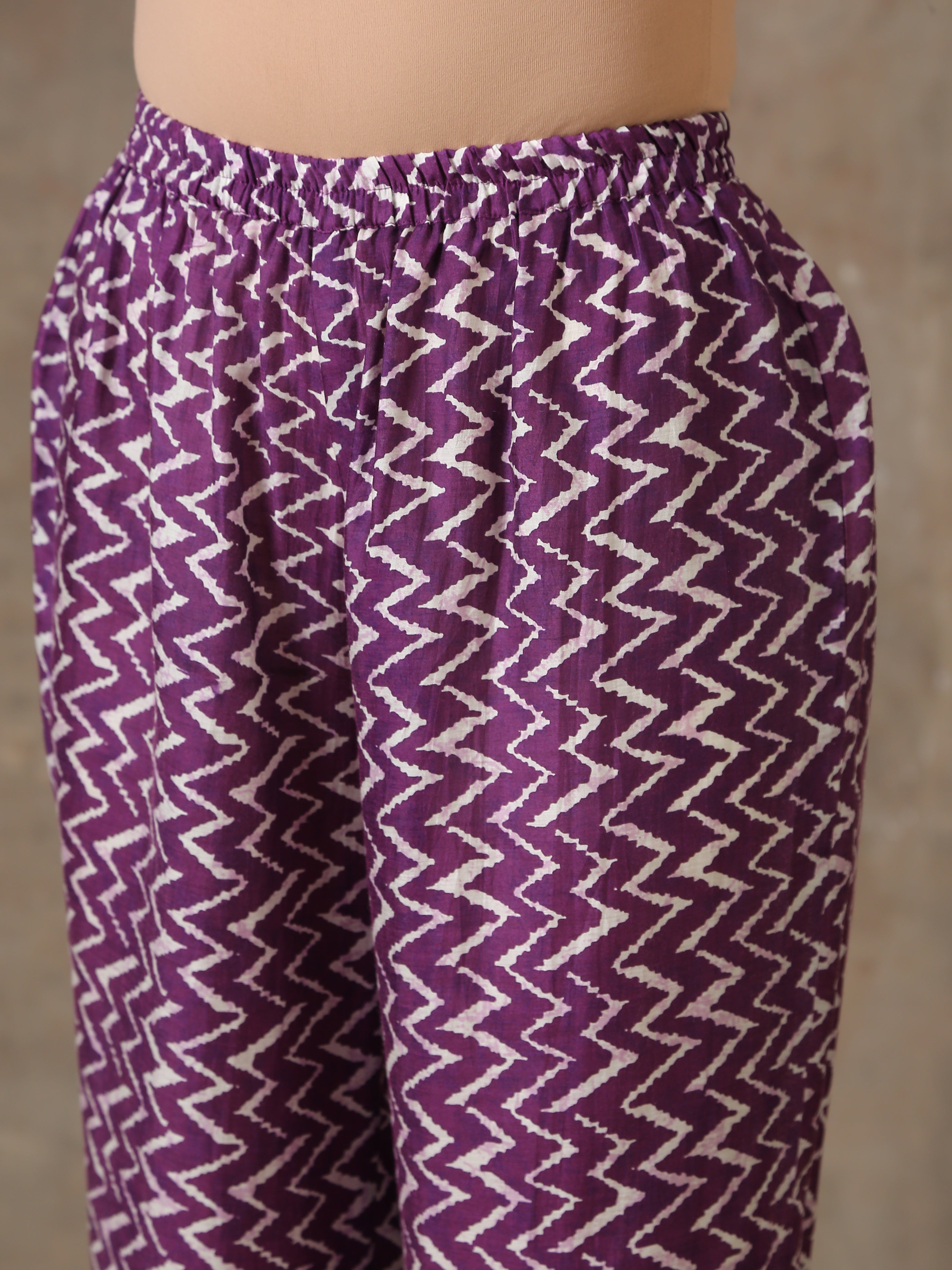 trueBrowns Purple White Lehariya Printed Silk Co-Ord Set - Distacart