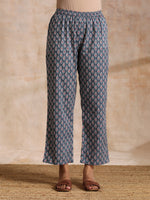 Thumbnail for trueBrowns Steel Grey Ikat Print Cotton Gathers Co-Ord Set - Distacart