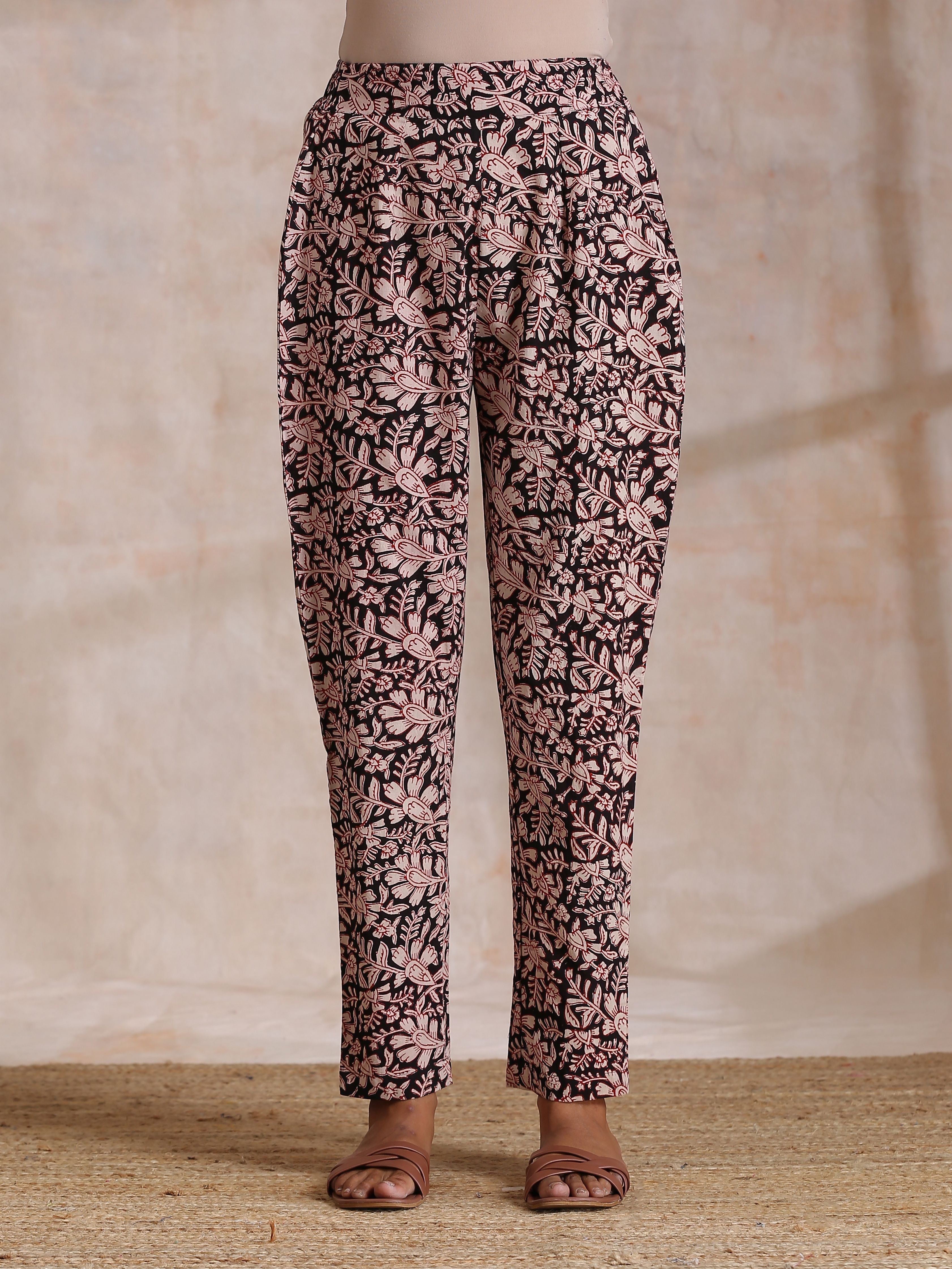 trueBrowns Black Floral Overall Bagru Print Cotton Pant Suit Set - Distacart