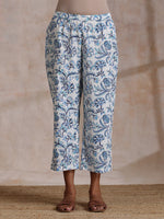 Thumbnail for trueBrowns White With Overall Blue Print Cotton Slit Gathered Kurta Set - Distacart