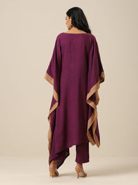 Thumbnail for trueBrowns Plum Purple Slub Texture High Low Kaftan Pant Set - Distacart