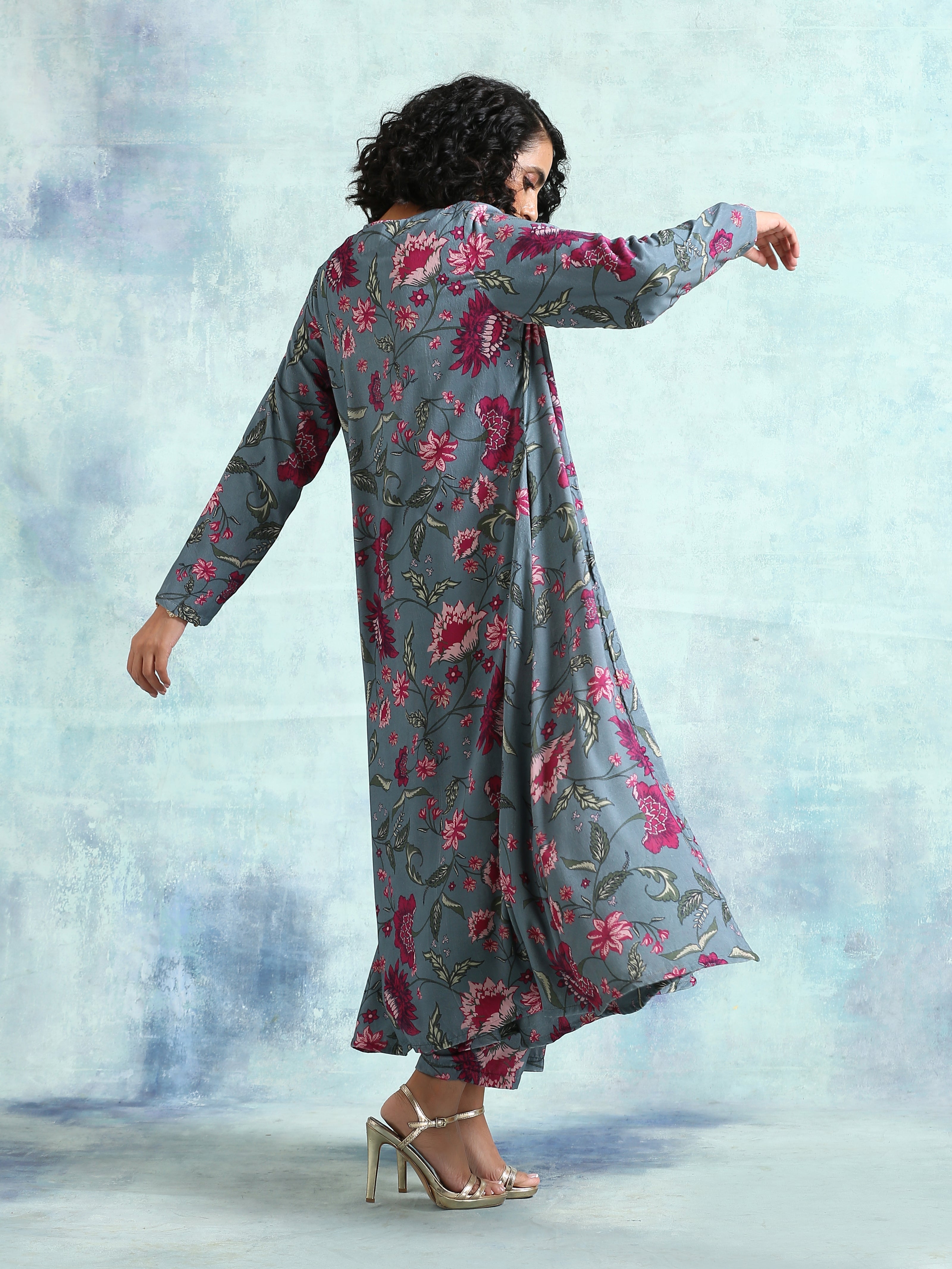 trueBrowns Grey Printed Velvet Overlay Jacket - Distacart