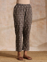 Thumbnail for trueBrowns Clay Dabu Zig-Zag Motifs Print Cotton Flared Kurta Pant Set - Distacart