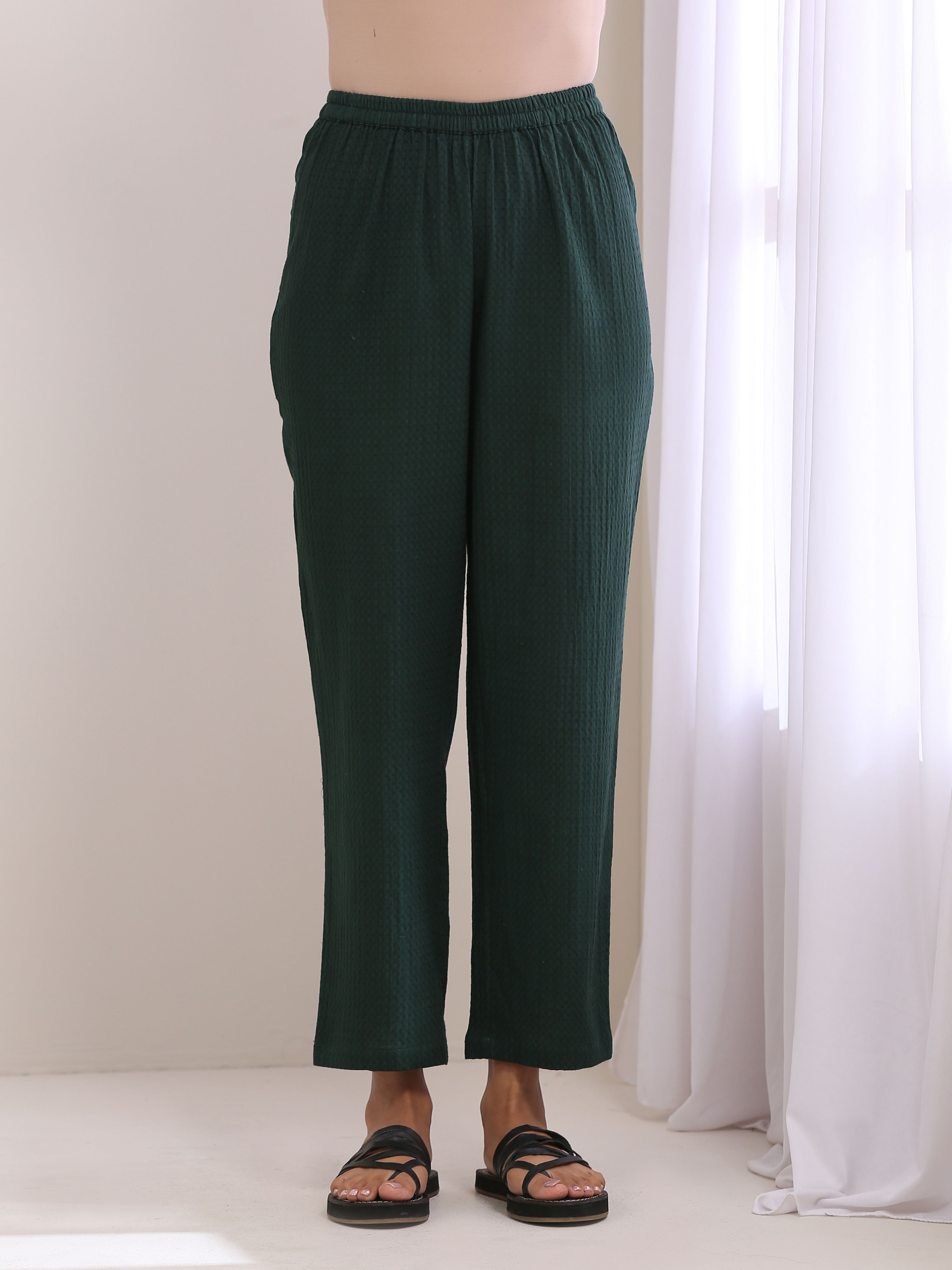 trueBrowns Dark Green Dobby Relaxed Fit Co-Ord Set - Distacart