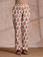 Thumbnail for trueBrowns White With Red Yellow Buta Block Print Cotton Kurta Pant Dupatta Set - Distacart