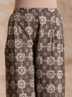 Thumbnail for trueBrowns Clay Dabu Zig-Zag Motifs Print Cotton Sleeveless Jacket Pant Set - Distacart
