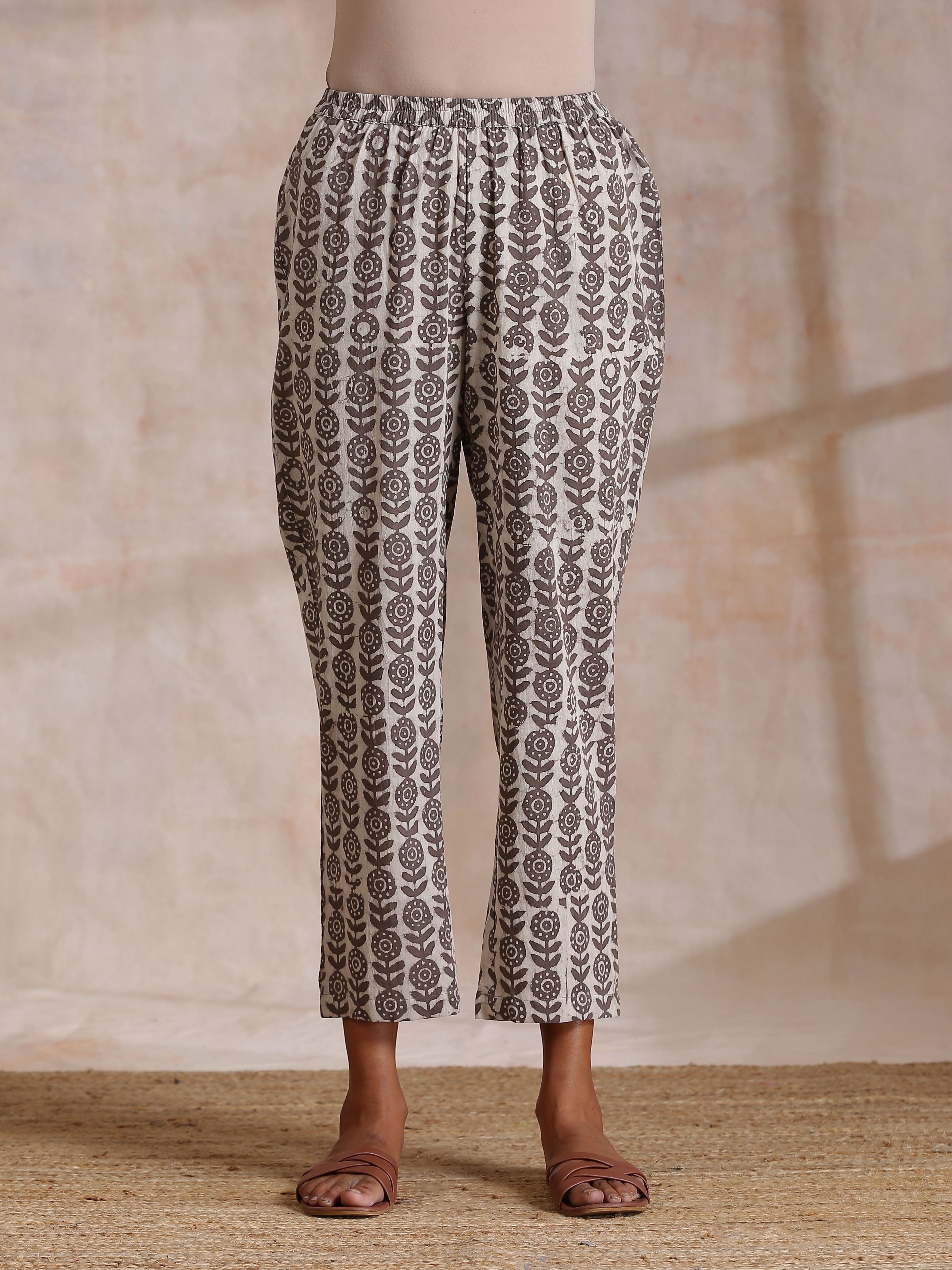 trueBrowns Clay Dabu Zig-Zag Motifs Print Cotton Kurta Pant Set - Distacart