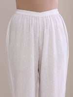 Thumbnail for trueBrowns White Dobby High Slit Gathered Kurta Set - Distacart