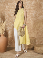Thumbnail for InWeave Light Yellow Side Asymmetric Kurta Set - Distacart