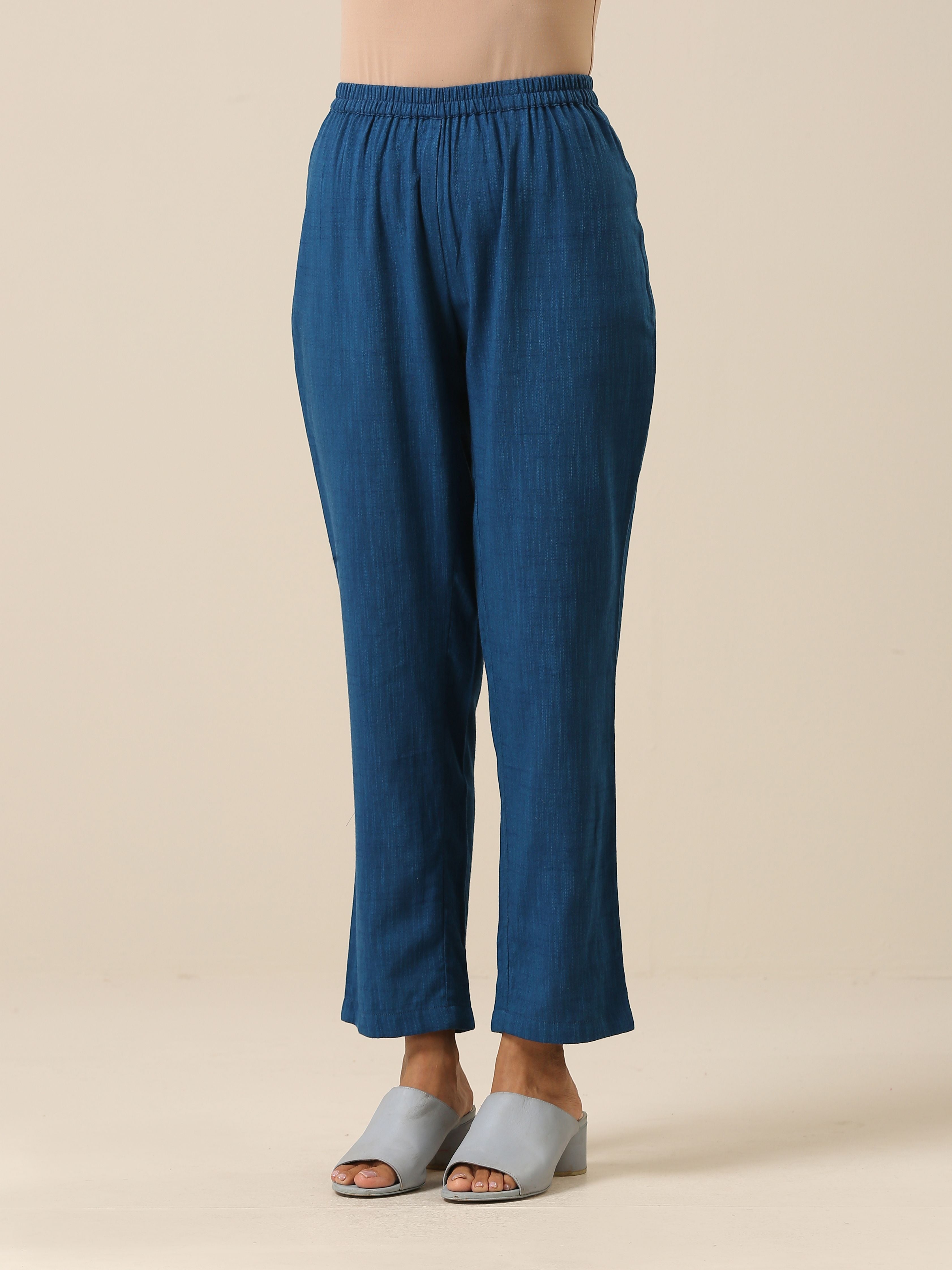 trueBrowns Classic Blue Slub Texture Relax Fit Co-Ord Set - Distacart