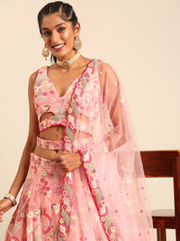 Thumbnail for House of Panchhi Pink Organza Sequins And Zarkan Embroidery Lehenga Choli & Dupatta - Distacart