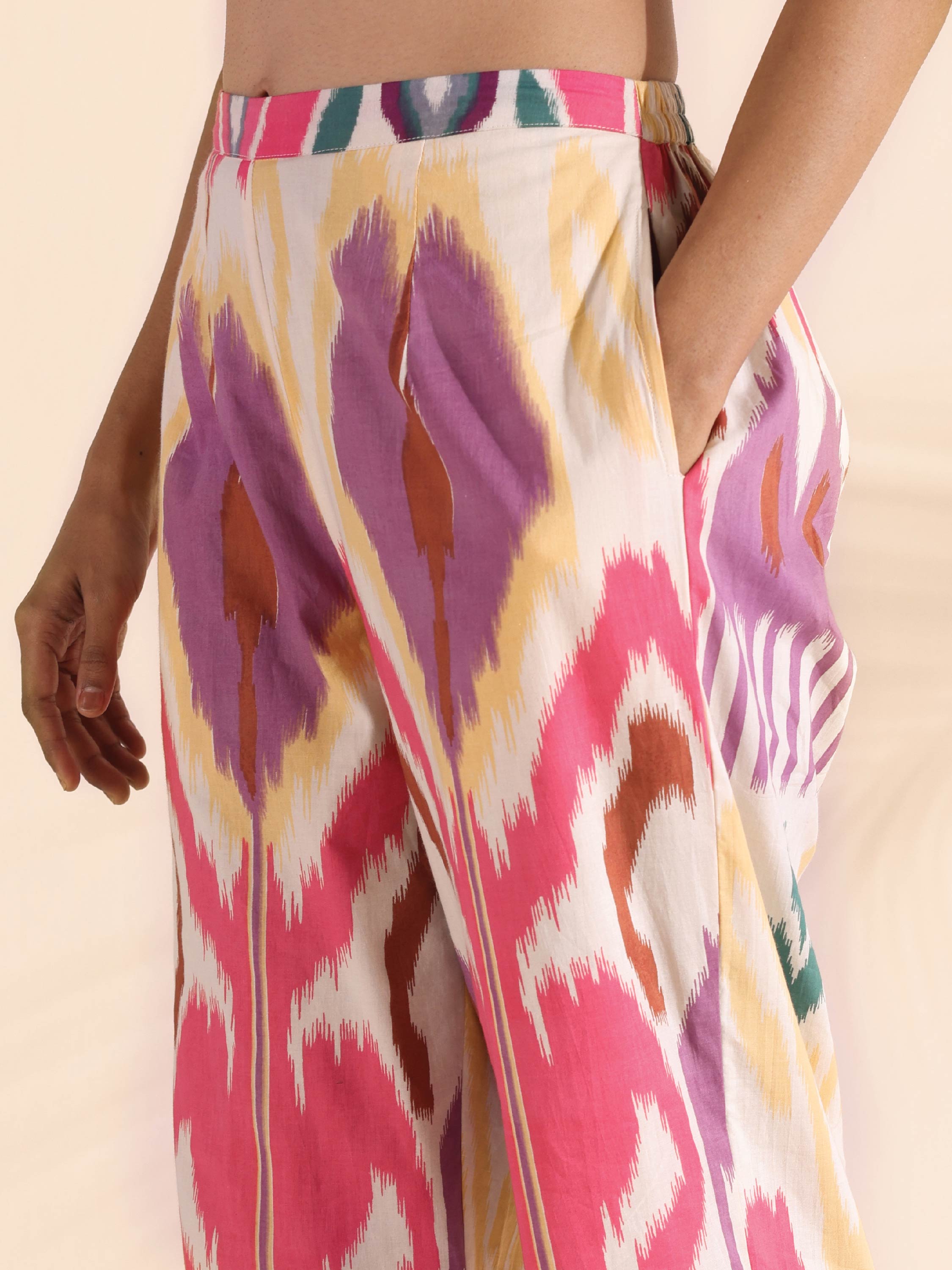 trueBrowns Pink Cotton Ikat Shirt Co-ord Set - Distacart