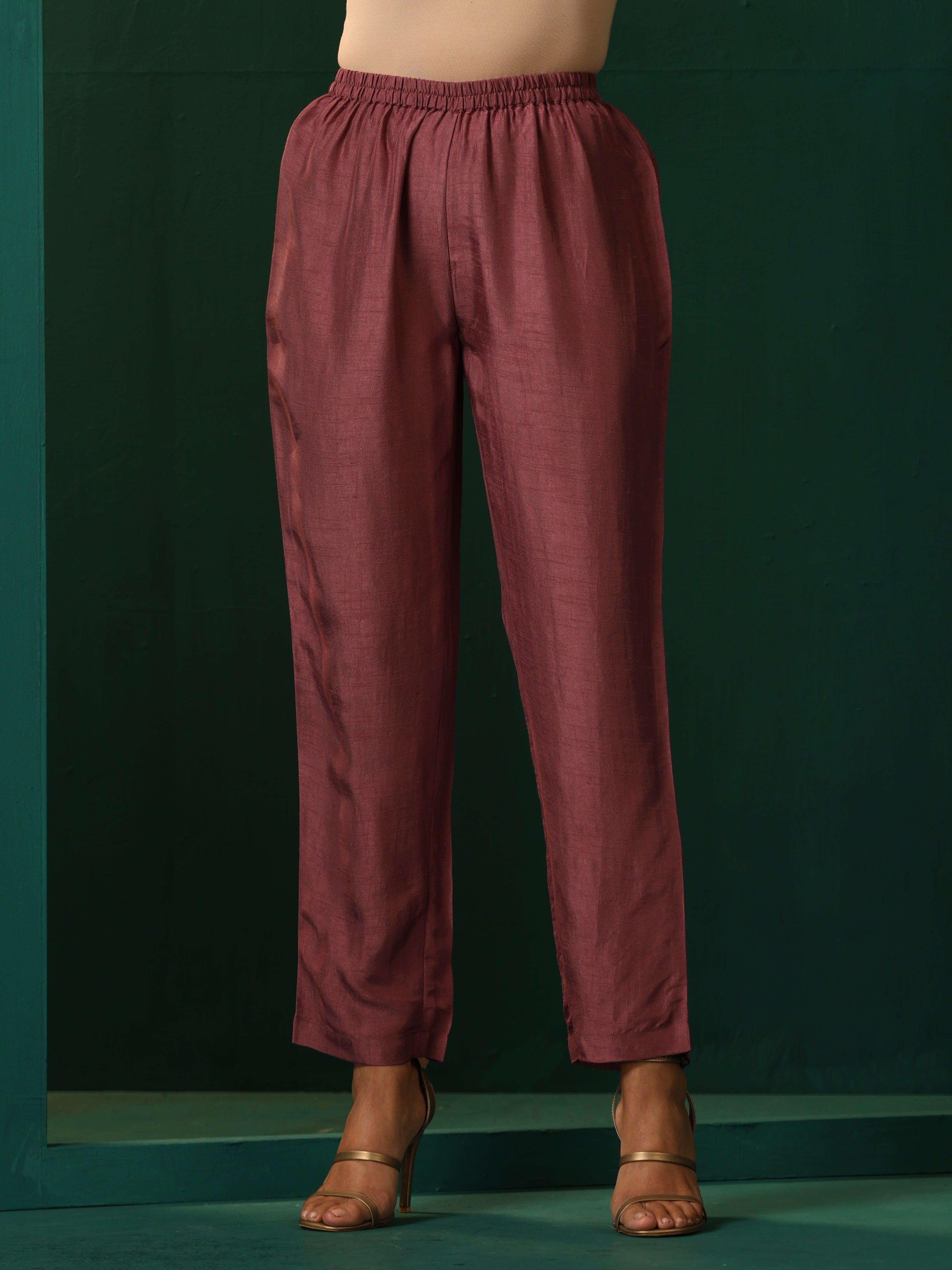 trueBrowns Maroon Light Mauve Silk Jacket Kurta Set - Distacart