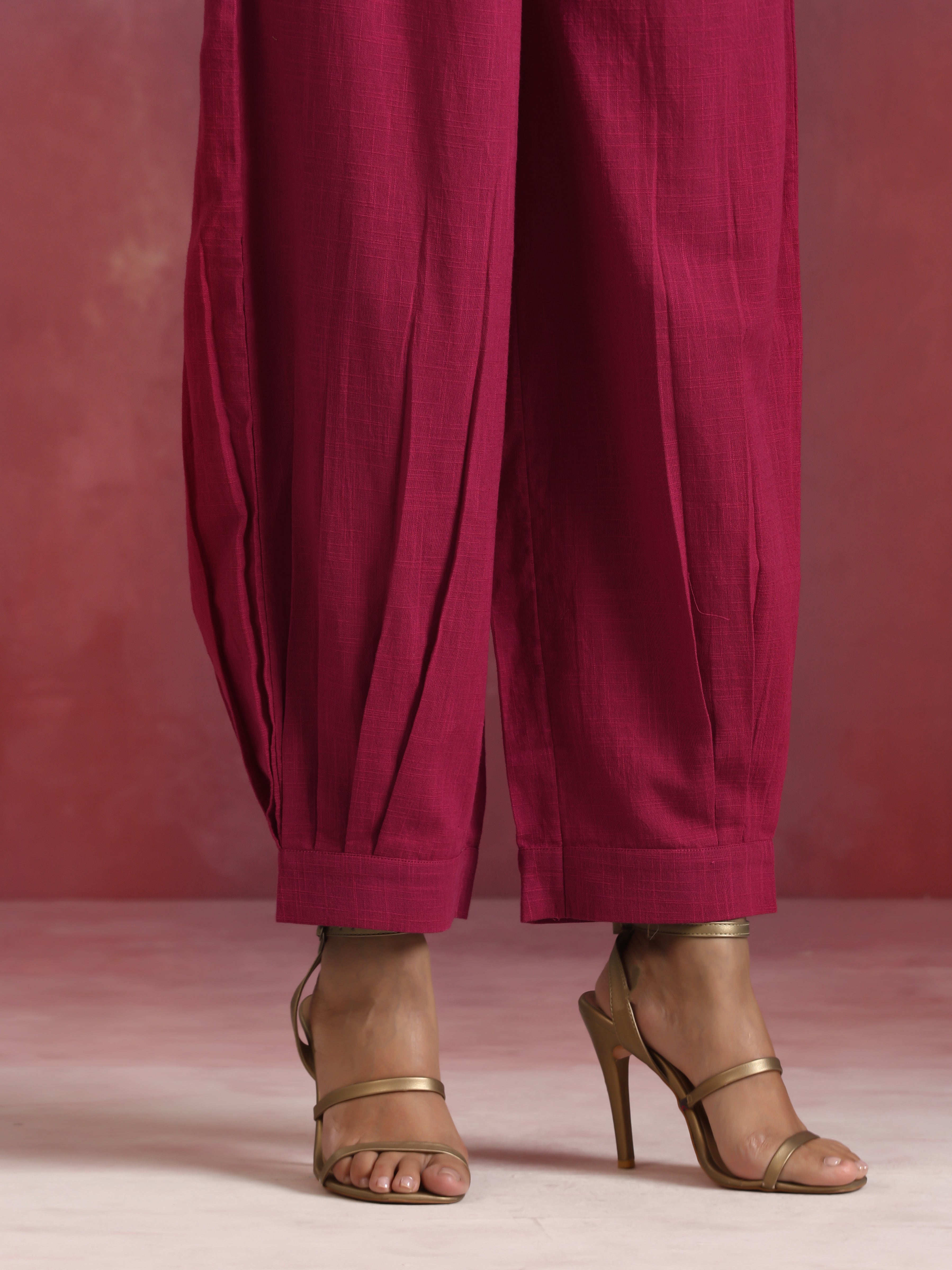 trueBrowns Magenta Cotton Kurta Co-ord set - Distacart