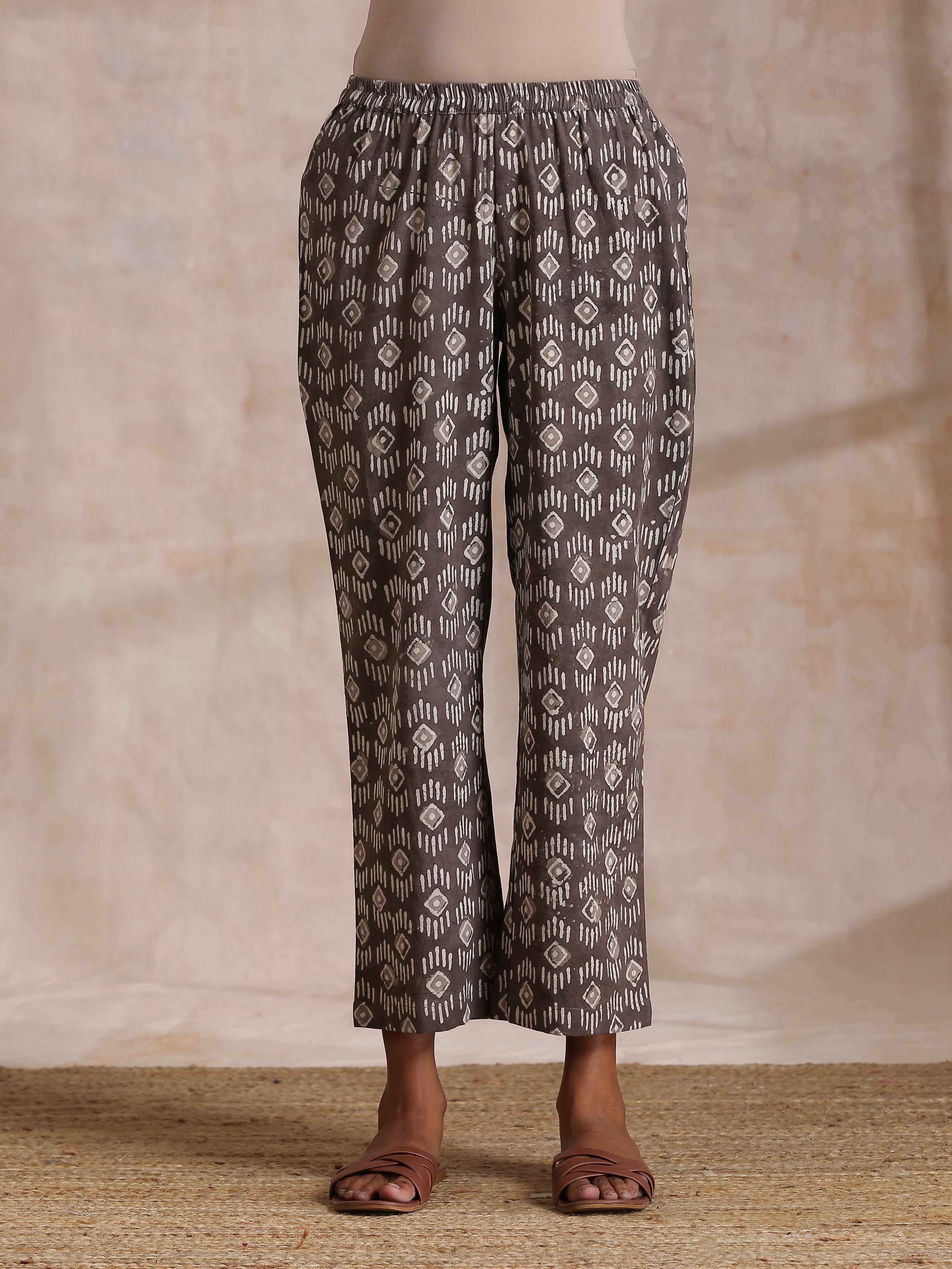 trueBrowns Clay Dabu Geometric Print Cotton Angrakha Kurta Pant Set - Distacart