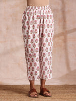 Thumbnail for trueBrowns Pink Brown Buta On White Block Print Cotton Baggy Sleeve Co-Ord Set - Distacart