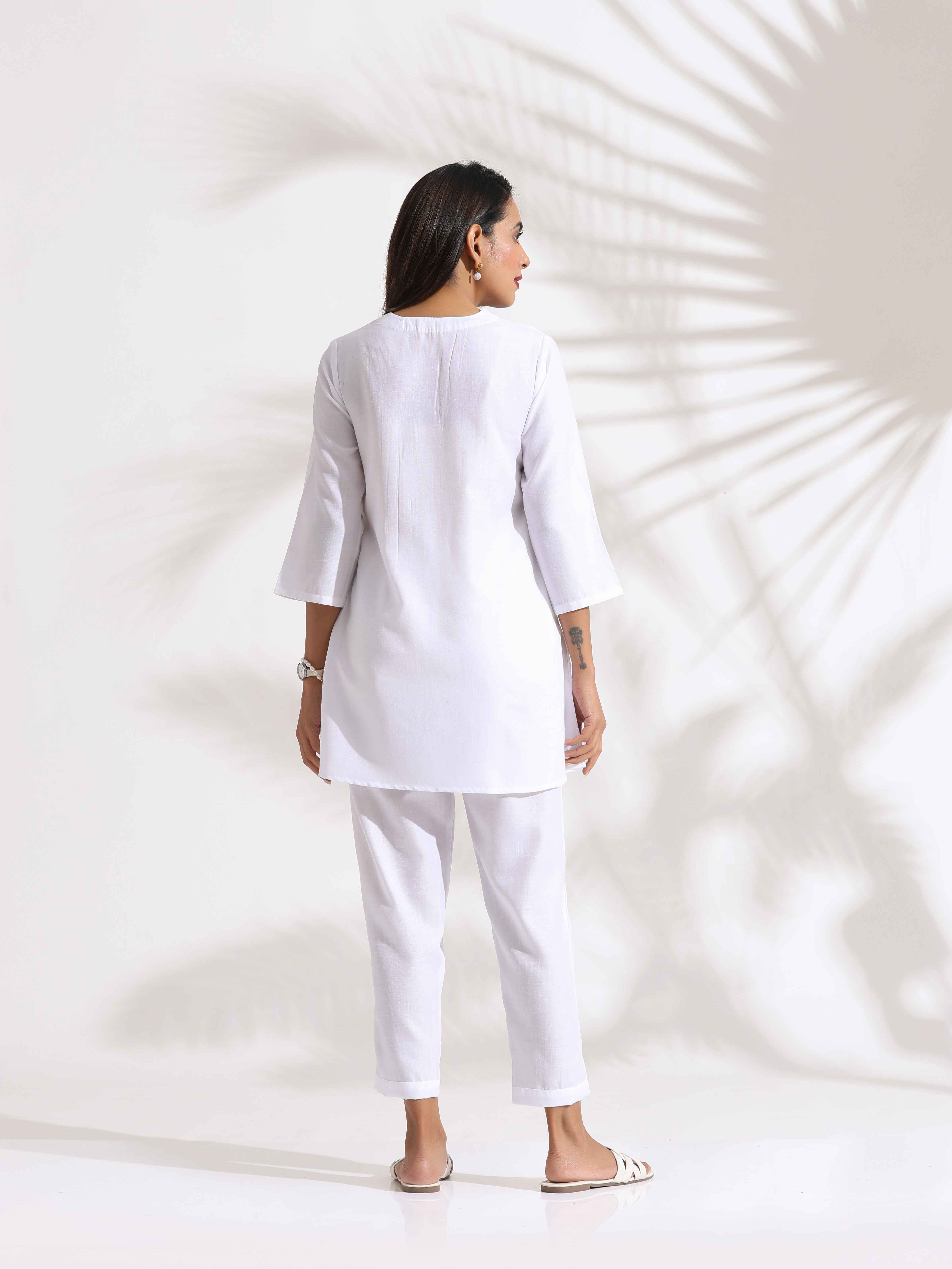 trueBrowns White Slub Co-ord Set - Distacart