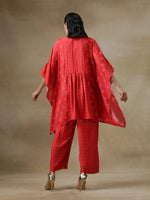 Thumbnail for trueBrowns Red Bandhani Printed Silk Kaftan Gathered Co-Ord Set - Distacart