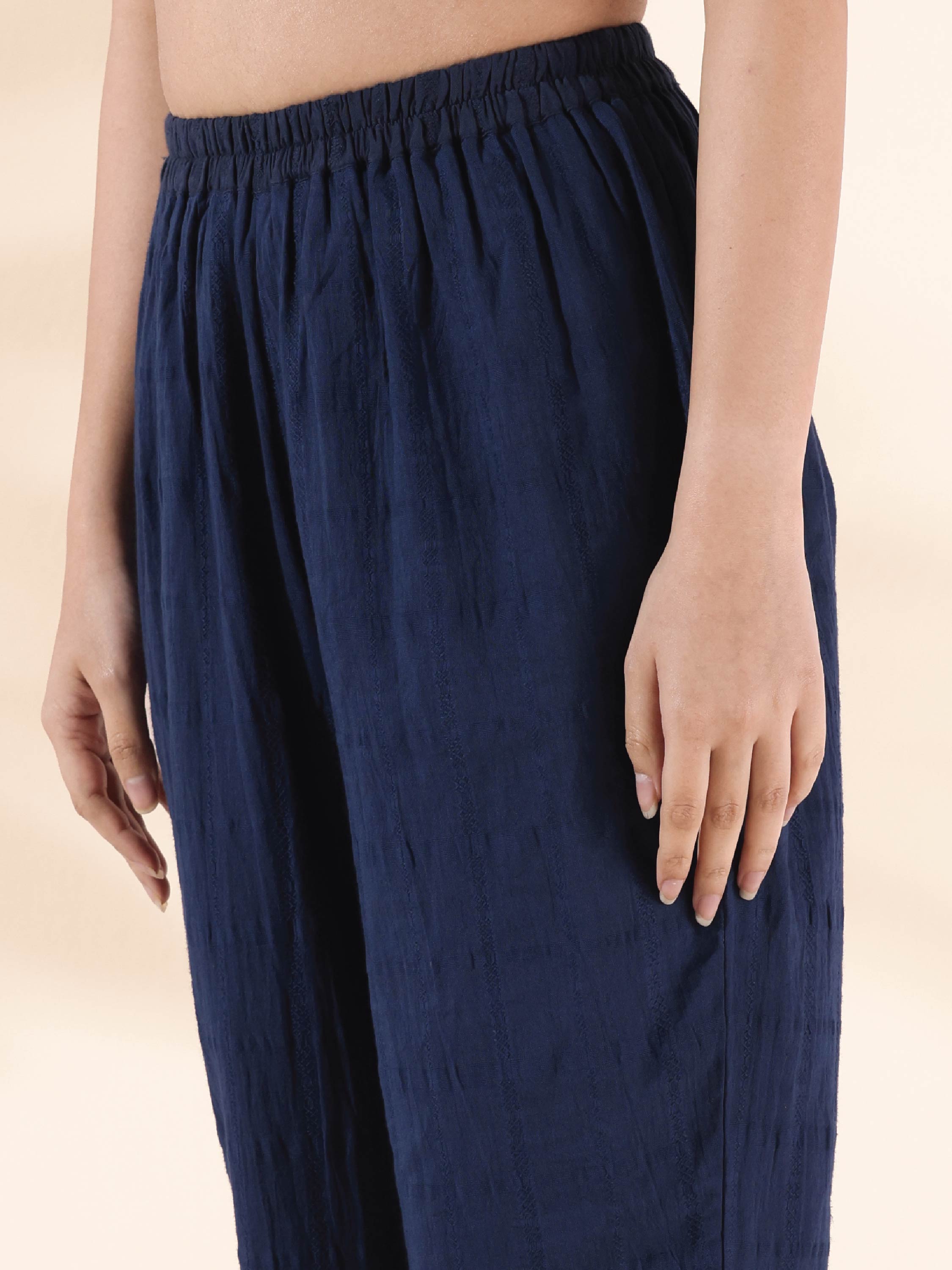 trueBrowns Blue Cotton Dobby Relaxed Co-ord Set - Distacart