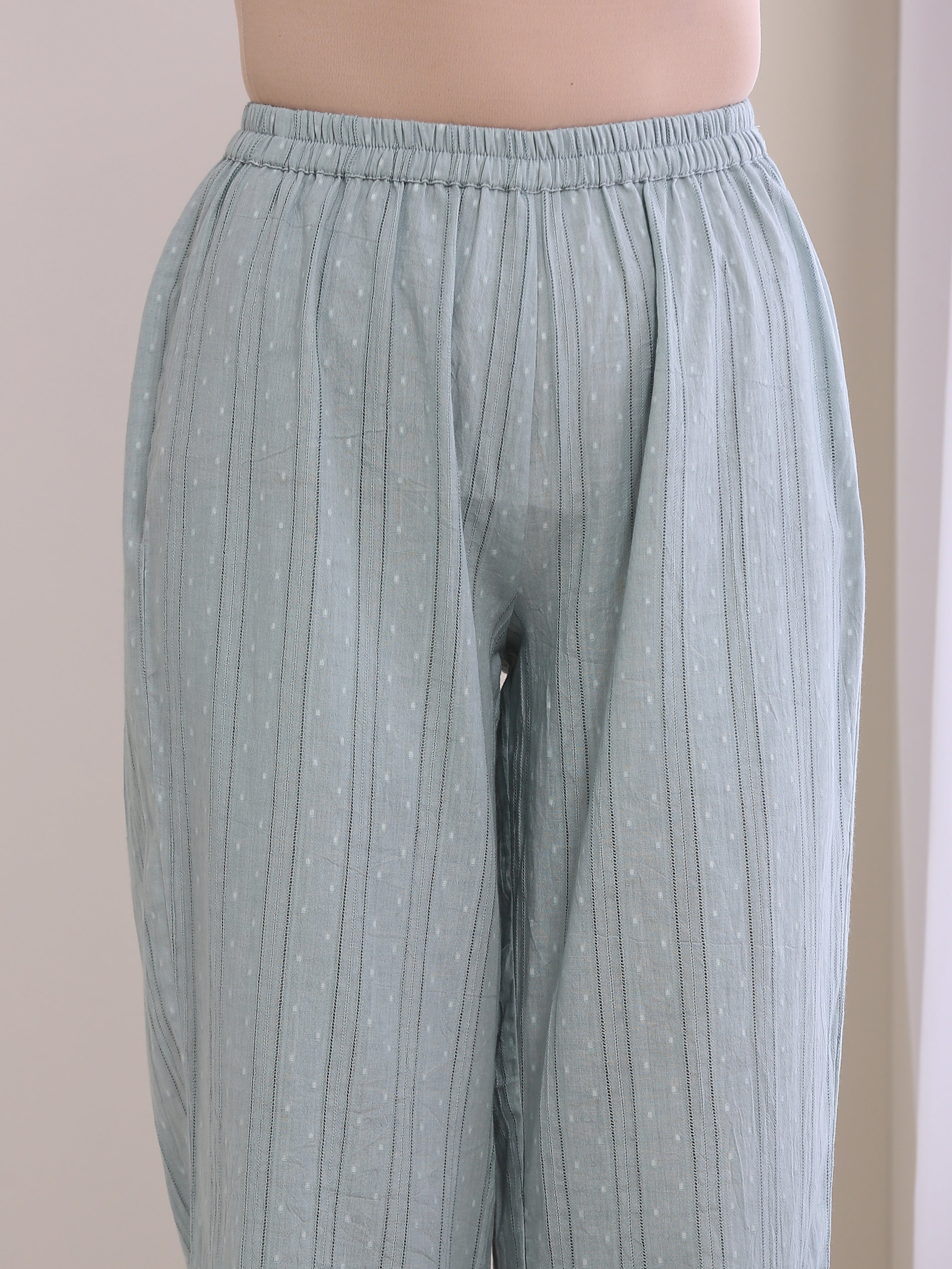 trueBrowns Eggshell Blue Dobby Neck Pleat Kurta Pant Set - Distacart