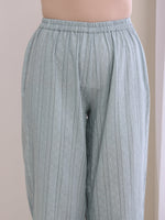 Thumbnail for trueBrowns Eggshell Blue Dobby Neck Pleat Kurta Pant Set - Distacart