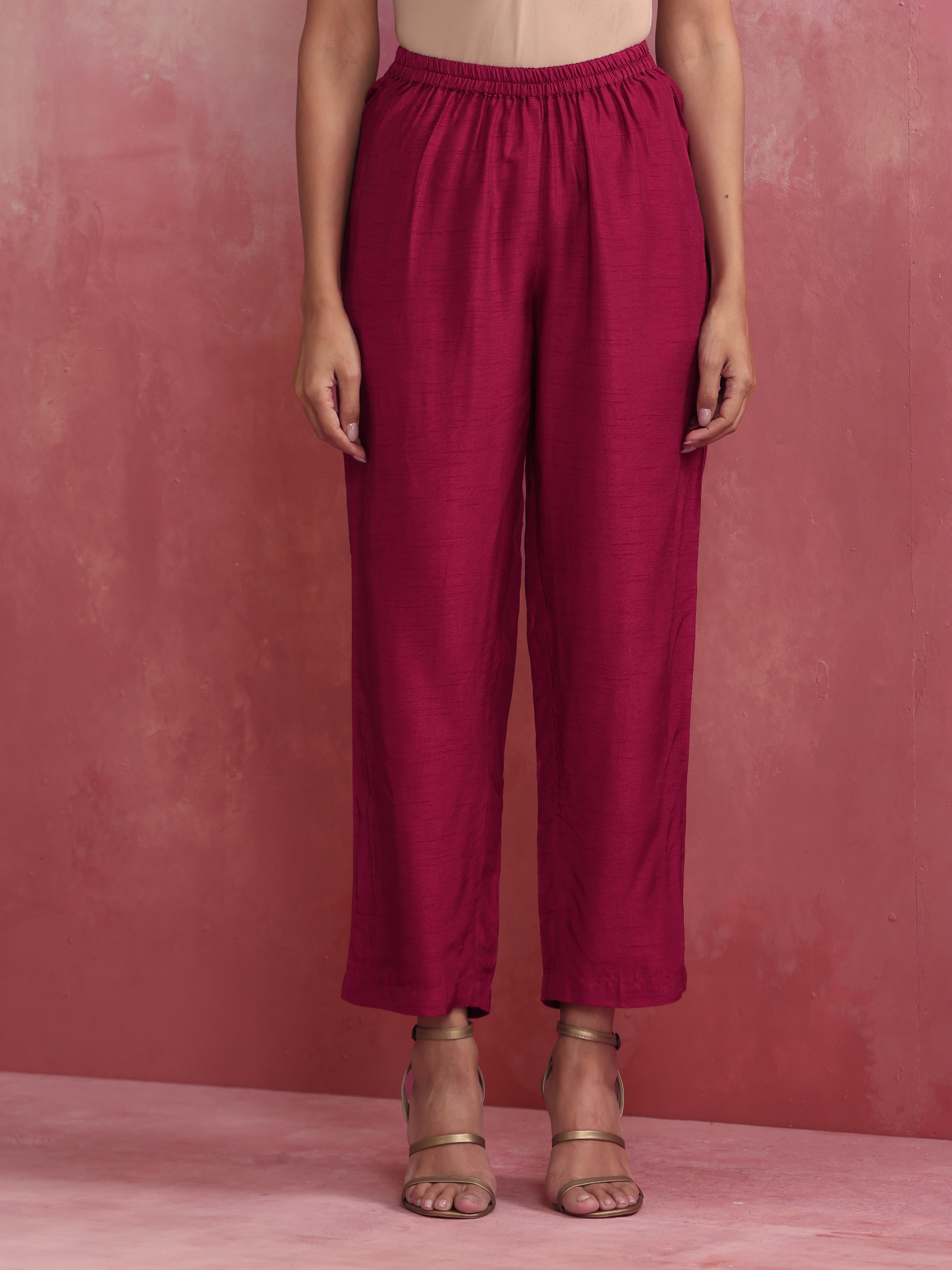 trueBrowns Pink Viscose Silk Kurta Co-ord Set - Distacart