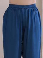 Thumbnail for trueBrowns Classic Blue Dobby High Slit Gathered Kurta Set - Distacart