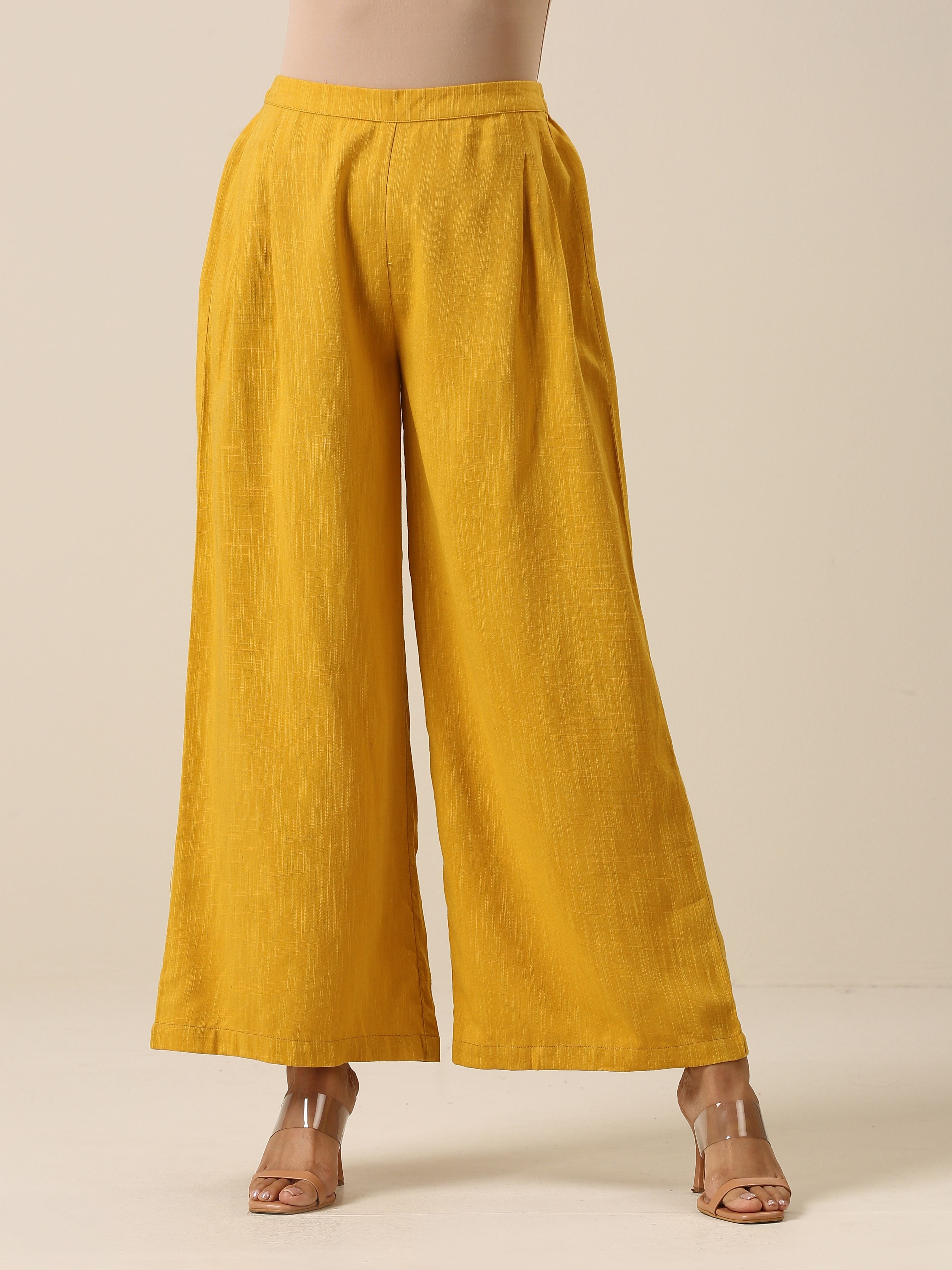 trueBrowns Mustard Yellow Slub Texture Sleevesless Jacket Pant Set - Distacart