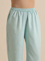 Thumbnail for trueBrowns Sky Blue Slub Sleeveless Flared Kurta Pant Set - Distacart