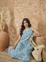 Thumbnail for InWeave Mint Blue V Neck Aline Kurta Set - Distacart