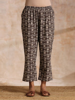 Thumbnail for trueBrowns Clay Dabu Buta Print Cotton Front Neck Gathered Kurta Pant Set - Distacart