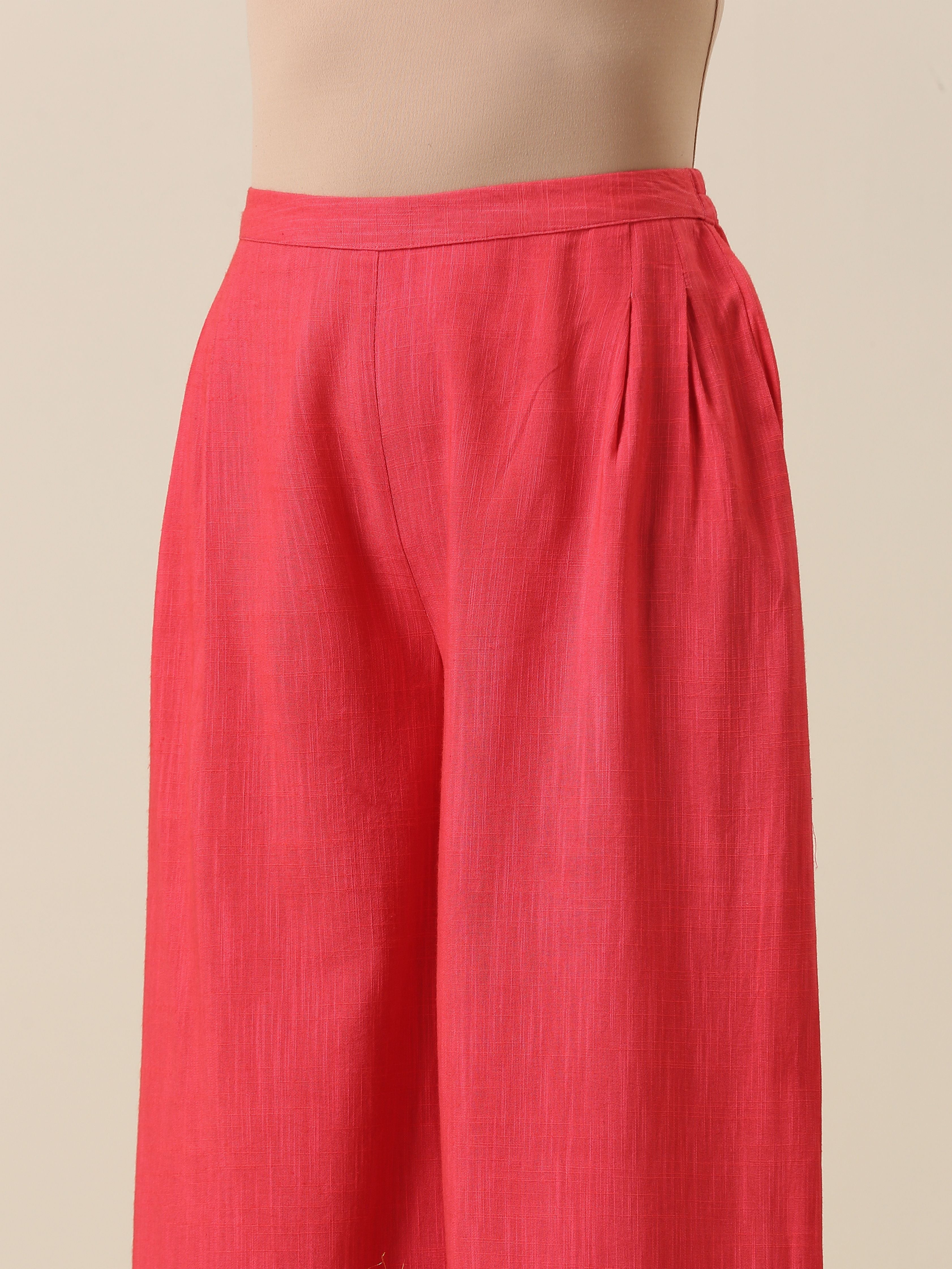 trueBrowns Bright Pink Slub Texture Sleevesless Jacket Pant Set - Distacart