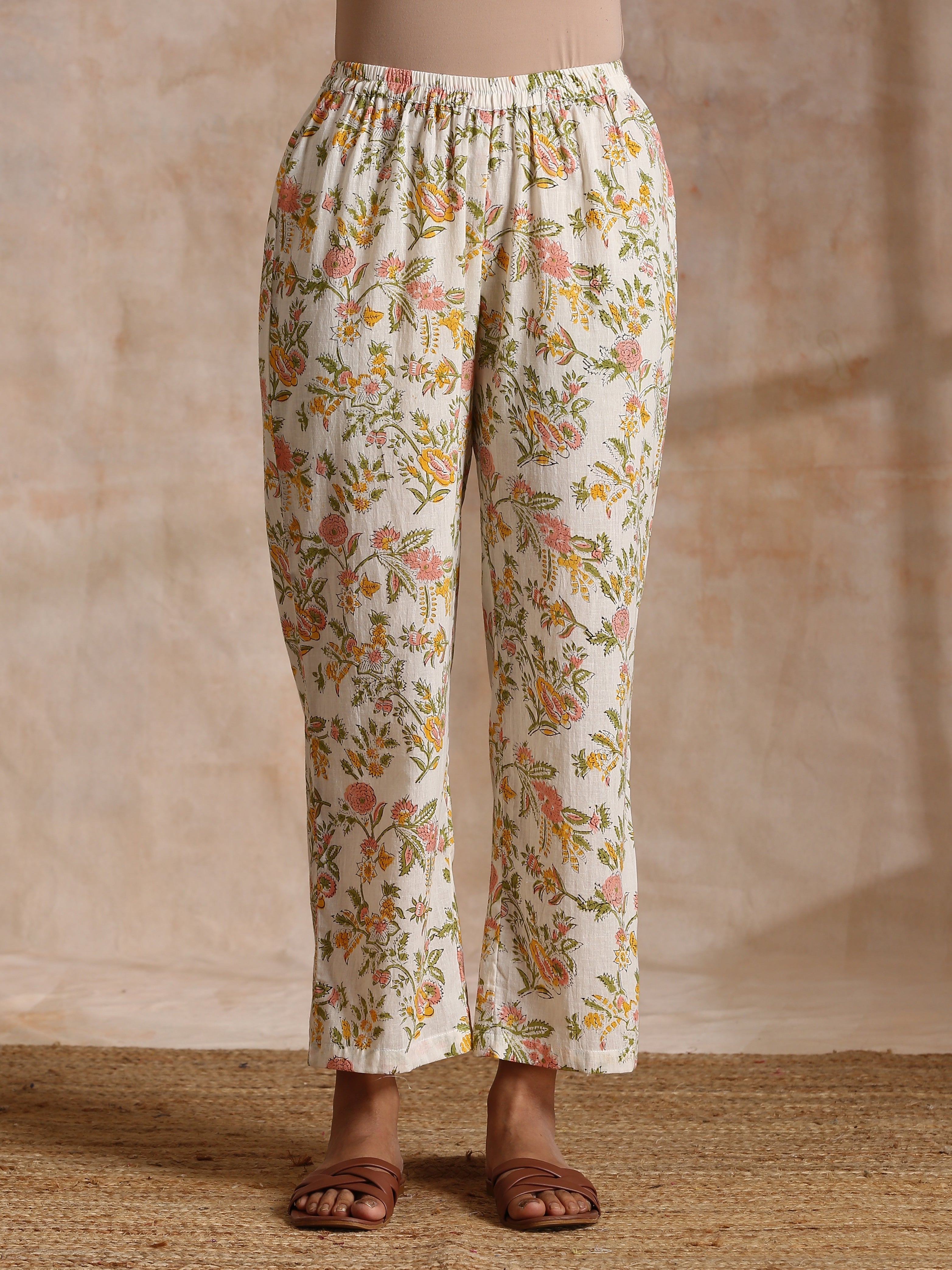 trueBrowns White Multi Color Overall Block Print Cotton Kurta Pant Set - Distacart