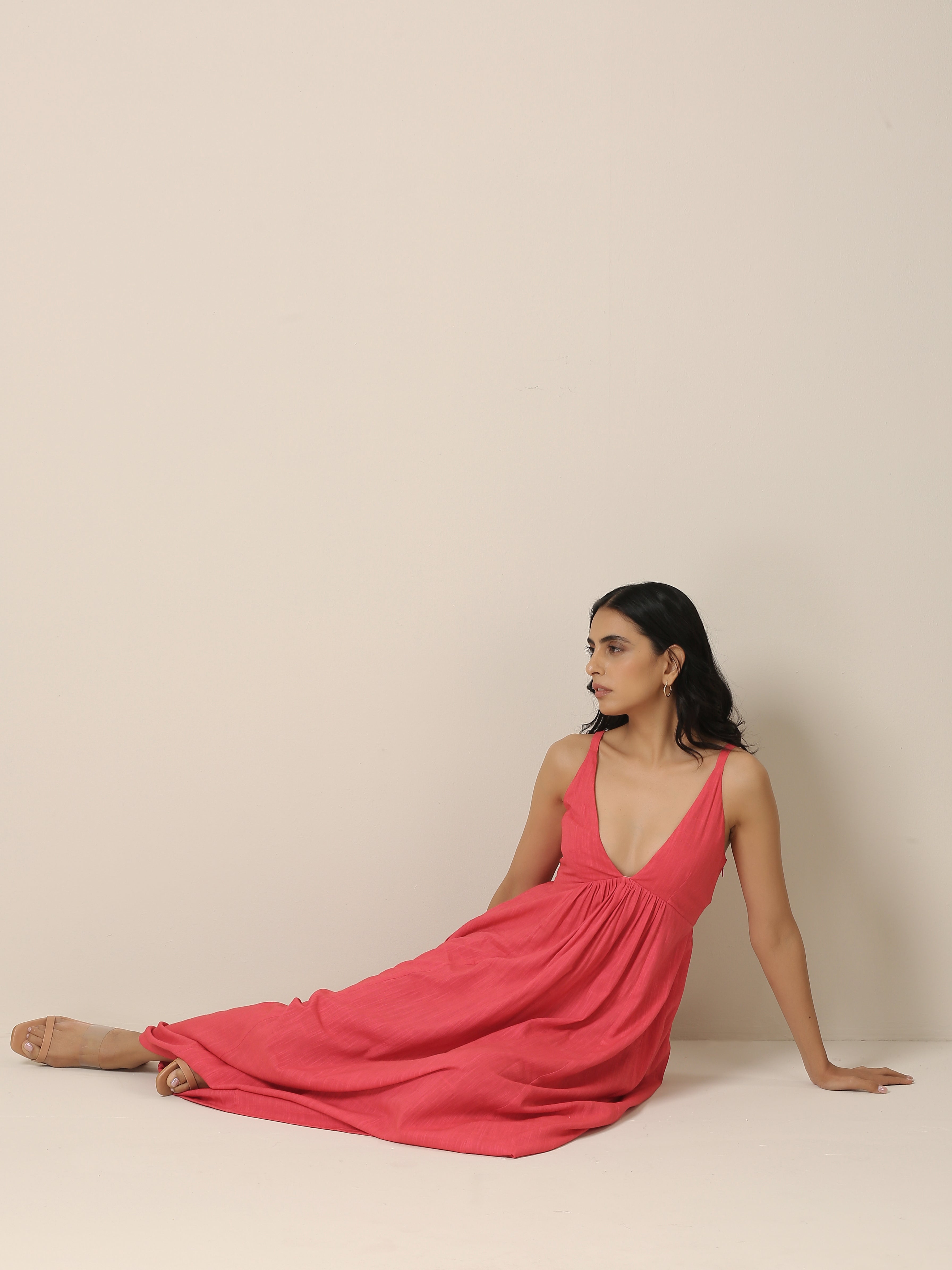 trueBrowns Bright Pink Slub Texture Sleeveless Dress - Distacart